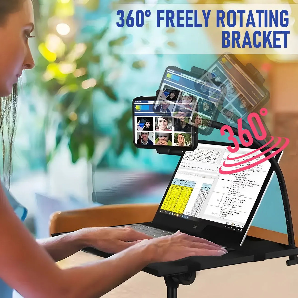 Adjustable Projector Stand with 360° Phone Holder, 57–125cm Folding Tripod Floor Stand for Laptop, Tablet & Projector - Image 4