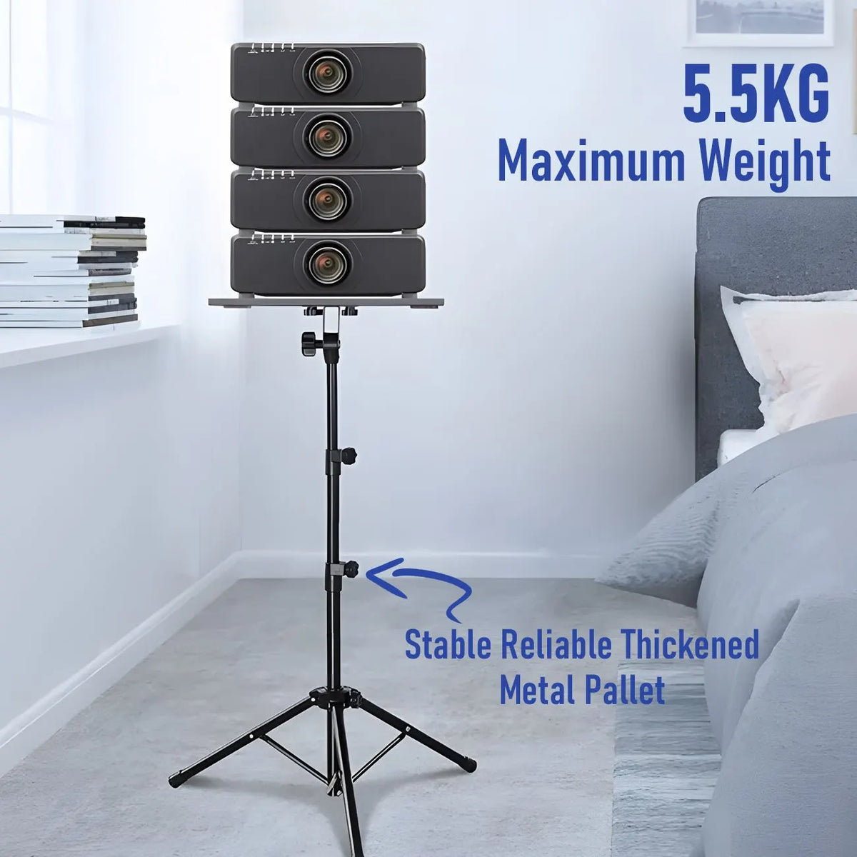 Adjustable Projector Stand with 360° Phone Holder, 57–125cm Folding Tripod Floor Stand for Laptop, Tablet & Projector - Image 5