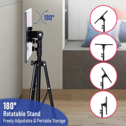 Adjustable Projector Stand with 360° Phone Holder, 57–125cm Folding Tripod Floor Stand for Laptop, Tablet & Projector - Image 6