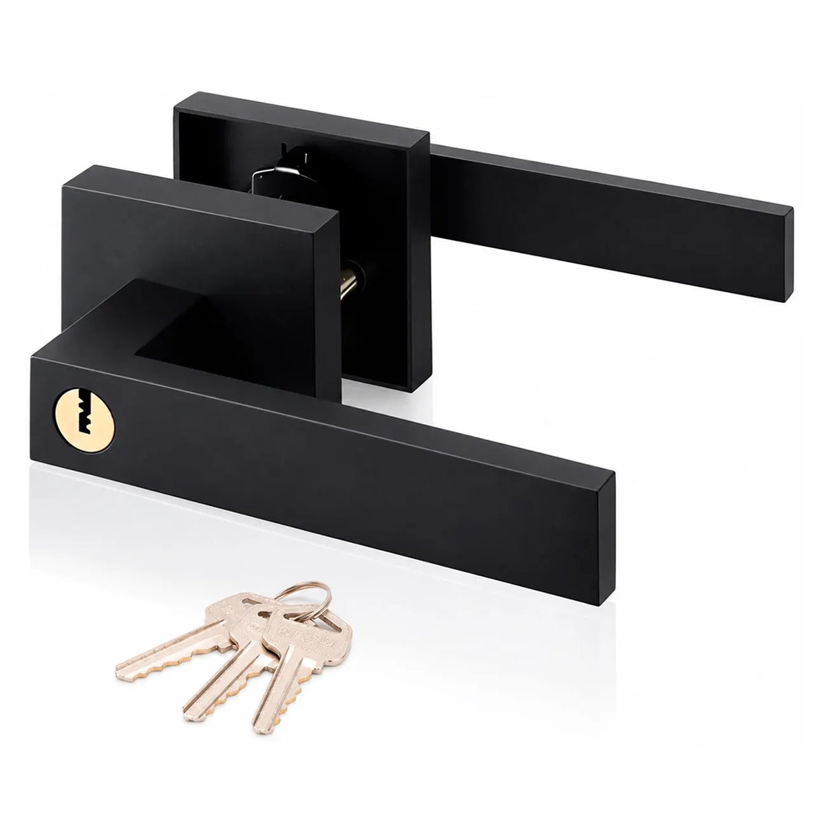 Matte Black Privacy Door Lever Handle with Keys, Heavy Duty Interior Door Lockset, Adjustable 60/70mm Backset, Reversible for Bedroom Bathroom Home Office