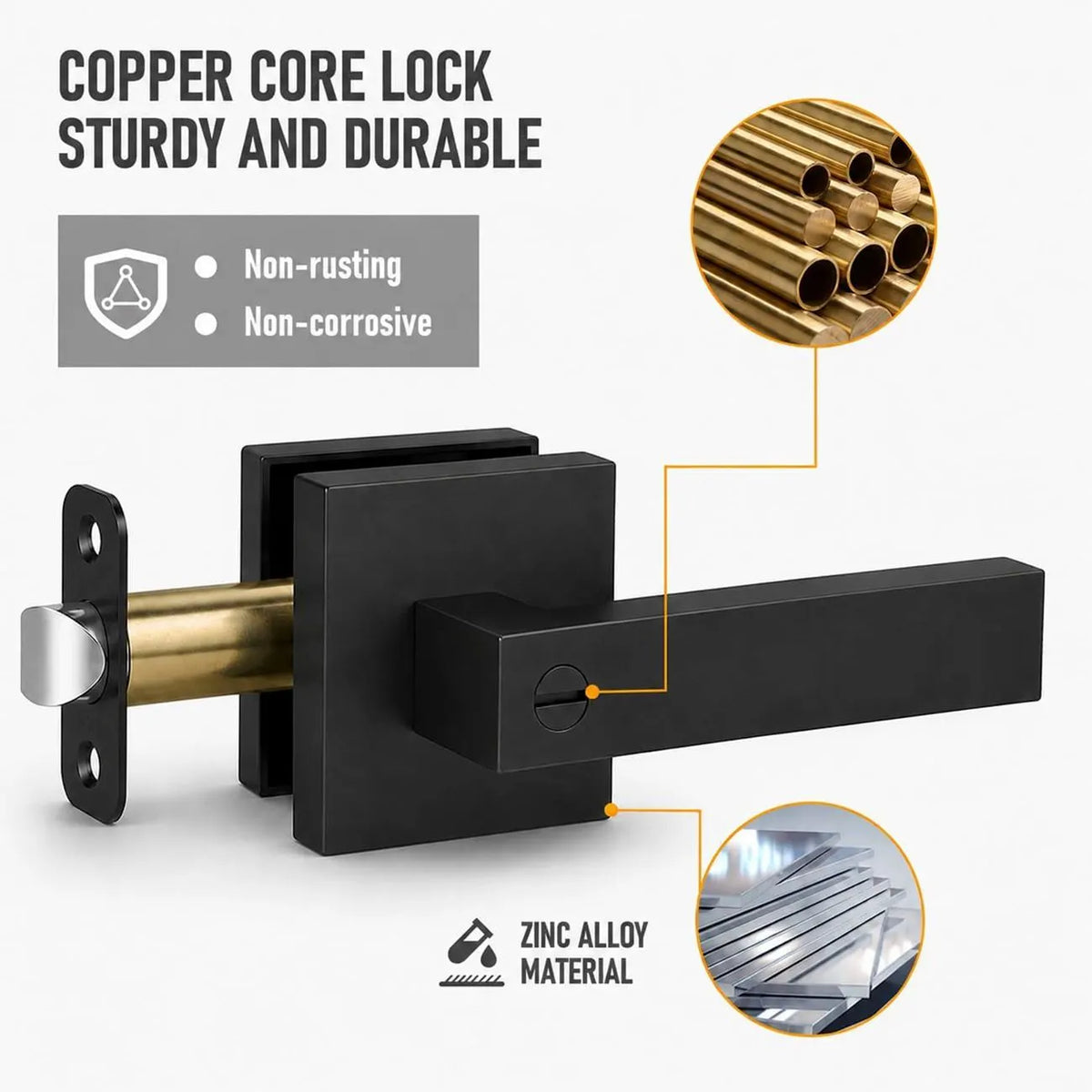 Matte Black Privacy Door Lever Handle with Keys, Heavy Duty Interior Door Lockset, Adjustable 60/70mm Backset, Reversible for Bedroom Bathroom Home Office - Image 4
