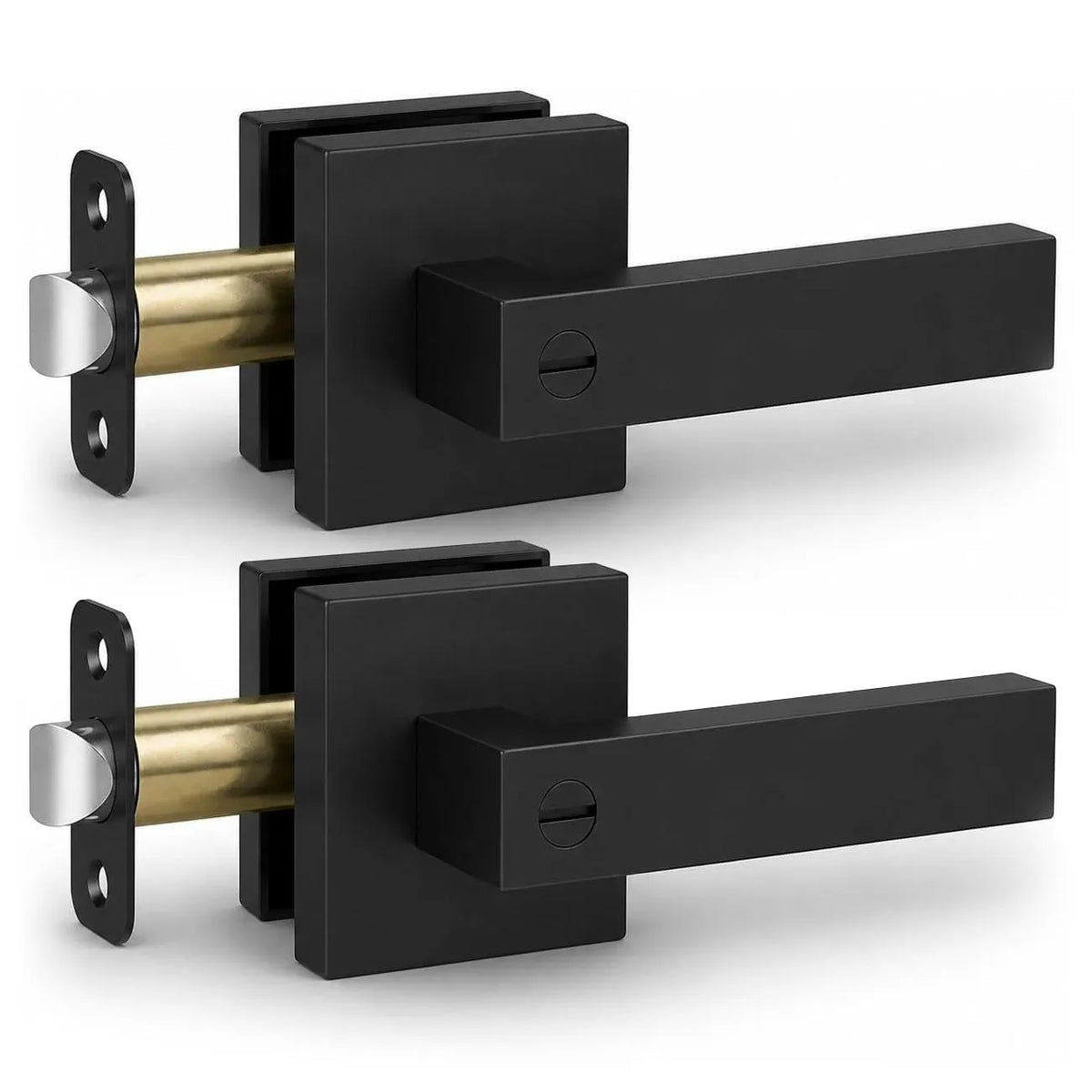 Matte Black Keyless Privacy Door Lever Handles, 2 Pack Heavy Duty Interior Door Lockset, Adjustable 60/70mm Backset, Reversible for Bedroom Bathroom Home Office