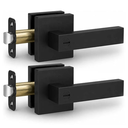 Matte Black Keyless Privacy Door Lever Handles, 2 Pack Heavy Duty Interior Door Lockset, Adjustable 60/70mm Backset, Reversible for Bedroom Bathroom Home Office