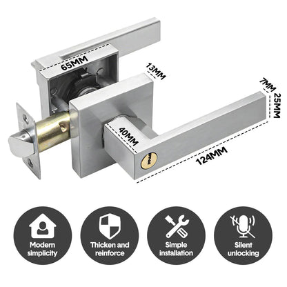 Privacy Door Lever Handle with Key, Heavy Duty Interior Door Lock, Adjustable Latch-Silver - Image 2