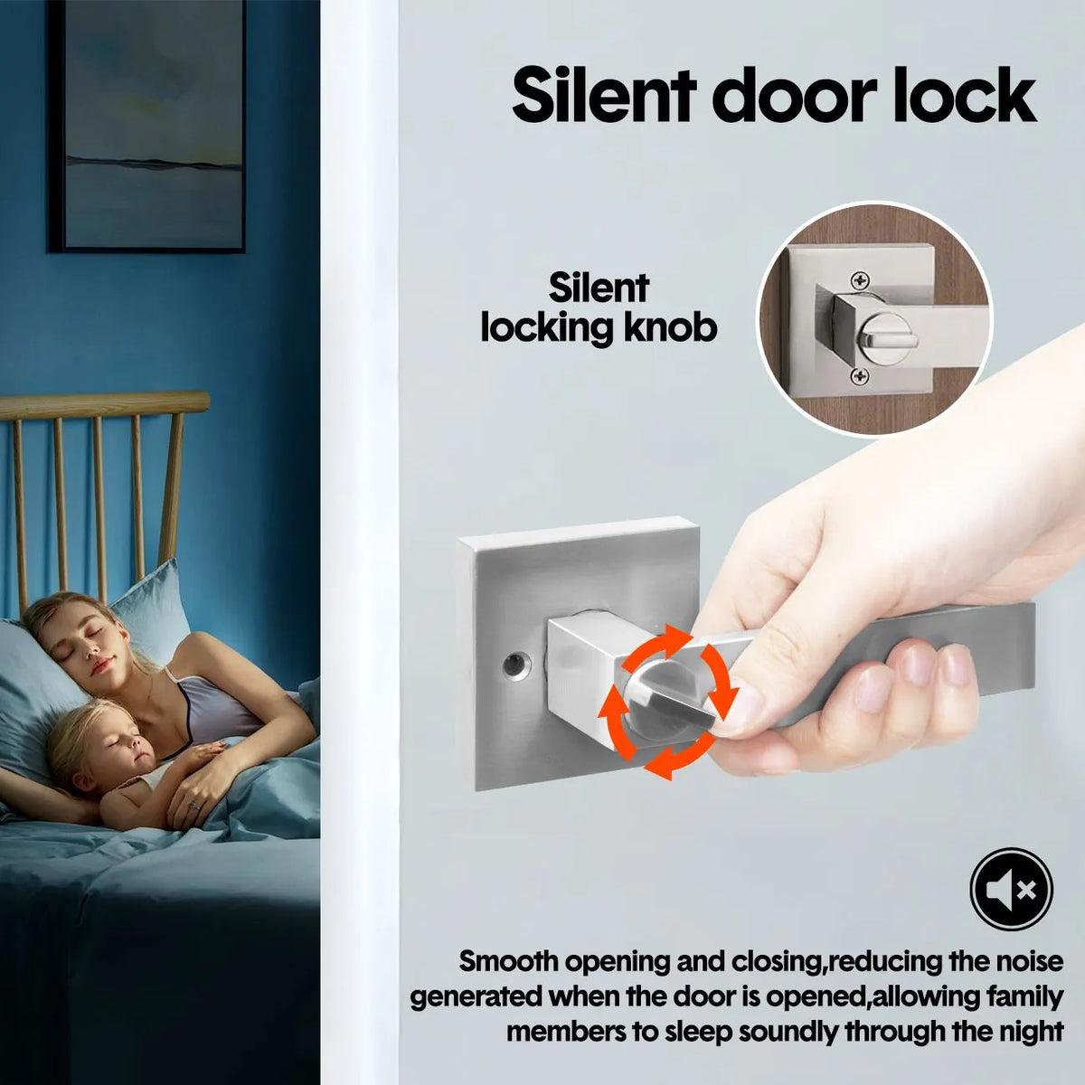 Privacy Door Lever Handle with Key, Heavy Duty Interior Door Lock, Adjustable Latch-Silver - Image 3