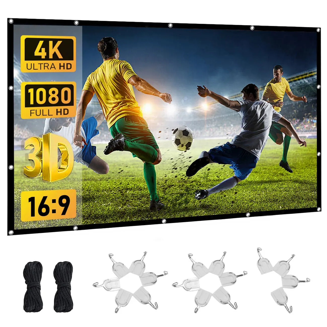 120 Inch Foldable Projector Screen 16:9, 4K HD Compatible Double-Sided Movie Screen, Washable Anti-Crease Portable Display for Indoor Outdoor Home Theater & Events