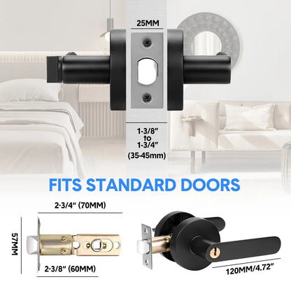 Privacy Door Lever Handle with Key, Heavy Duty Interior Door Lock, Round Design, 4 Pack, Matte Black - Image 2