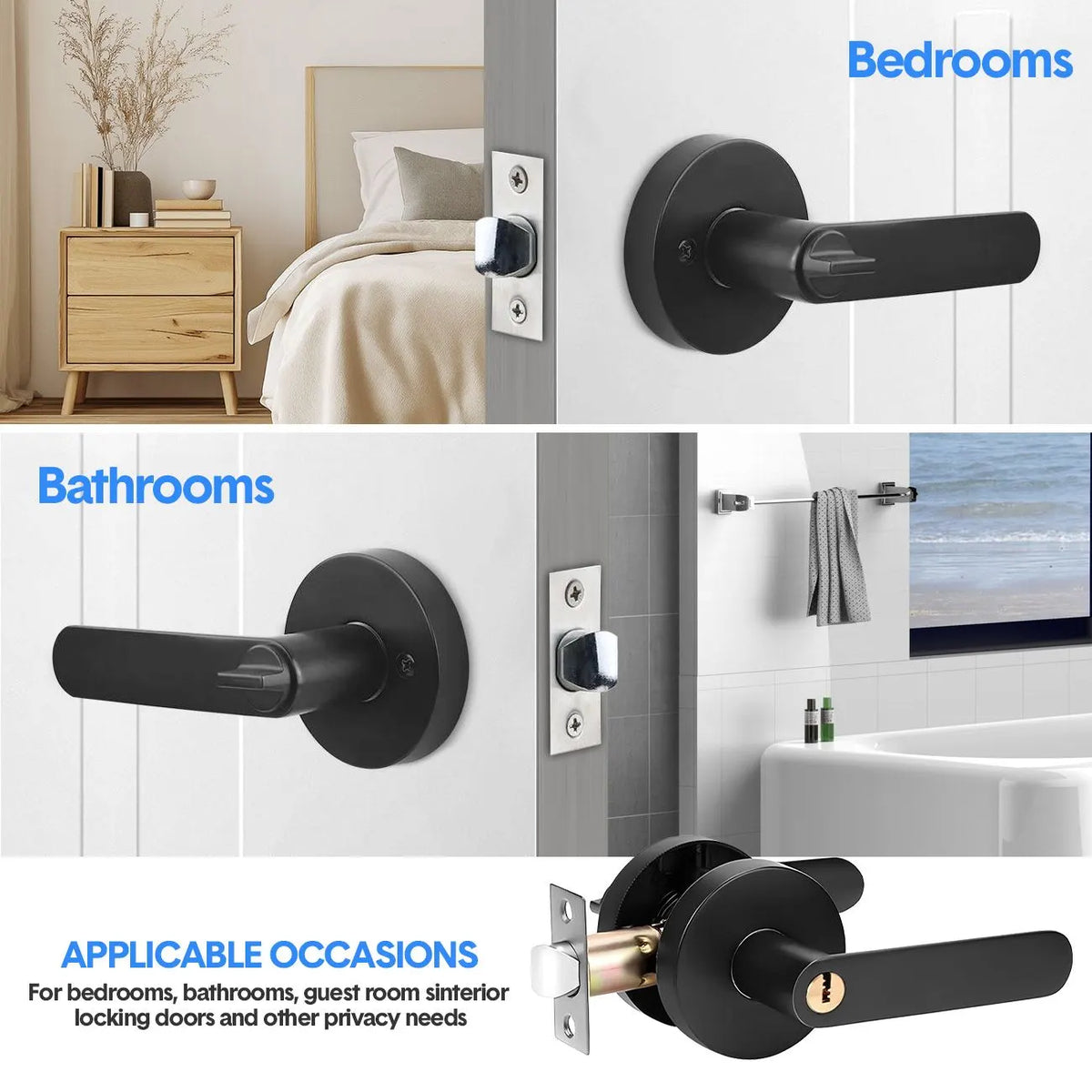 Privacy Door Lever Handle with Key, Heavy Duty Interior Door Lock, Round Design, 4 Pack, Matte Black - Image 4