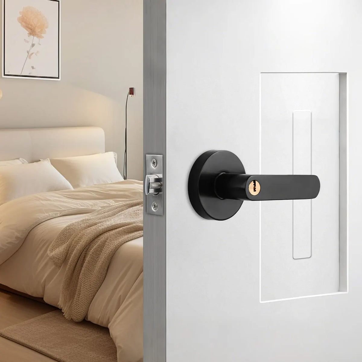 Privacy Door Lever Handle with Key, Heavy Duty Interior Door Lock, Round Design, 4 Pack, Matte Black - Image 7