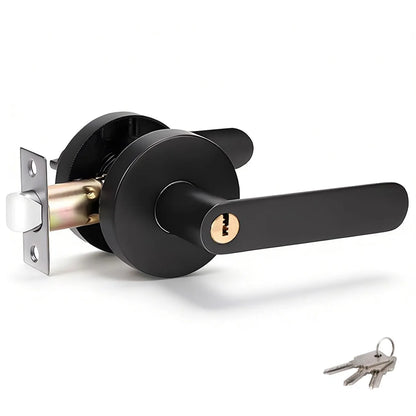 Privacy Door Lever Handle with Key, Heavy Duty Interior Door Lock, Round Design, 1 Pack, Matte Black