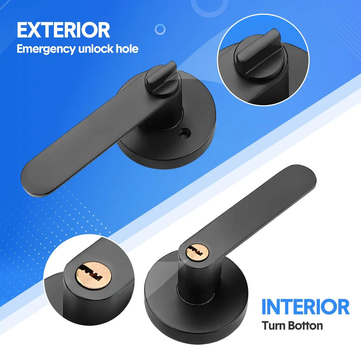 2 Pack Privacy Door Lever Handle with Key, Heavy Duty Interior Door Lock, Round Design, Matte Black - Image 3