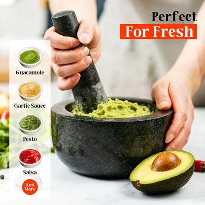 Granite Mortar and Pestle Set, 450ml Heavy Duty Stone Grinder Bowl with 17.5cm Pestle, Black, Manual Spice Grinder for Guacamole, Salsa, Pesto, Herbs, Spices, Nuts & Seeds - Image 3