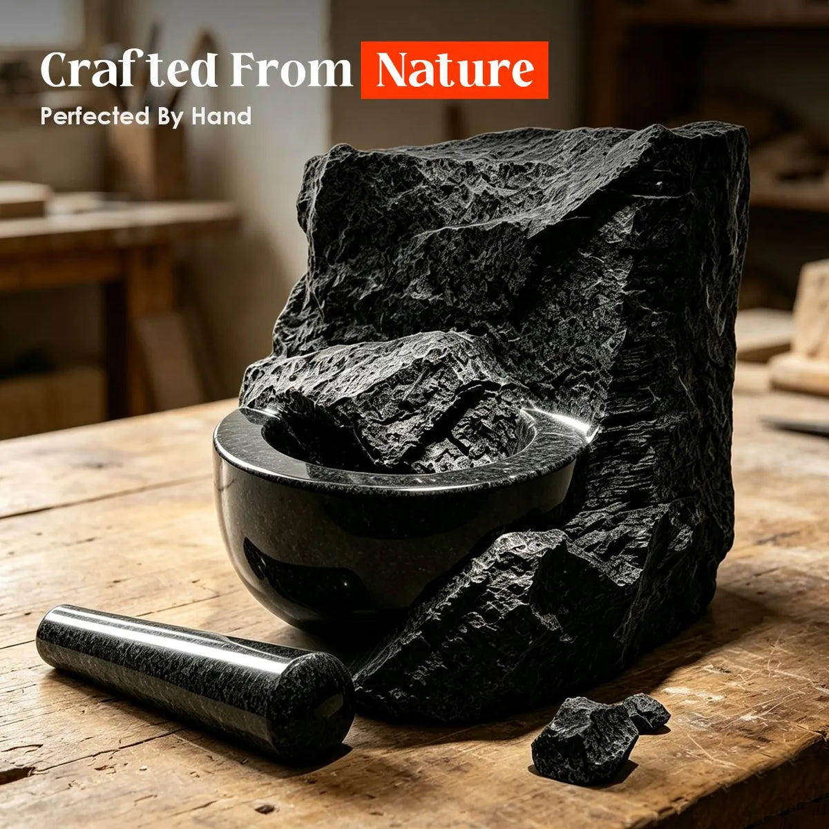 Granite Mortar and Pestle Set, 450ml Heavy Duty Stone Grinder Bowl with 17.5cm Pestle, Black, Manual Spice Grinder for Guacamole, Salsa, Pesto, Herbs, Spices, Nuts & Seeds - Image 4