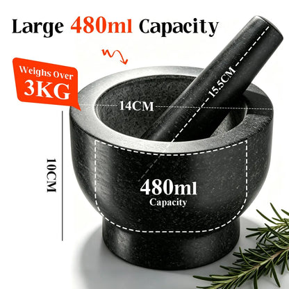 Granite Mortar and Pestle Set, 480ml Heavy Duty Stone Grinder Bowl with 15.5cm Pestle, Dark Grey, Manual Spice Grinder for Guacamole, Salsa, Pesto, Herbs, Spices, Nuts & Seeds - Image 2