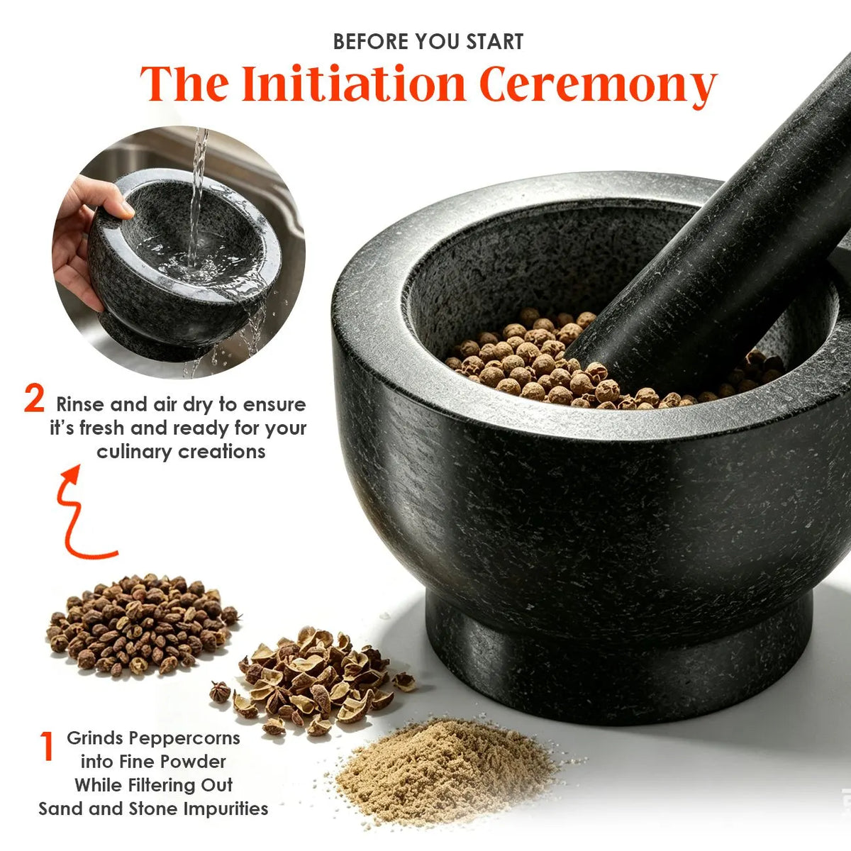 Granite Mortar and Pestle Set, 480ml Heavy Duty Stone Grinder Bowl with 15.5cm Pestle, Dark Grey, Manual Spice Grinder for Guacamole, Salsa, Pesto, Herbs, Spices, Nuts & Seeds - Image 6