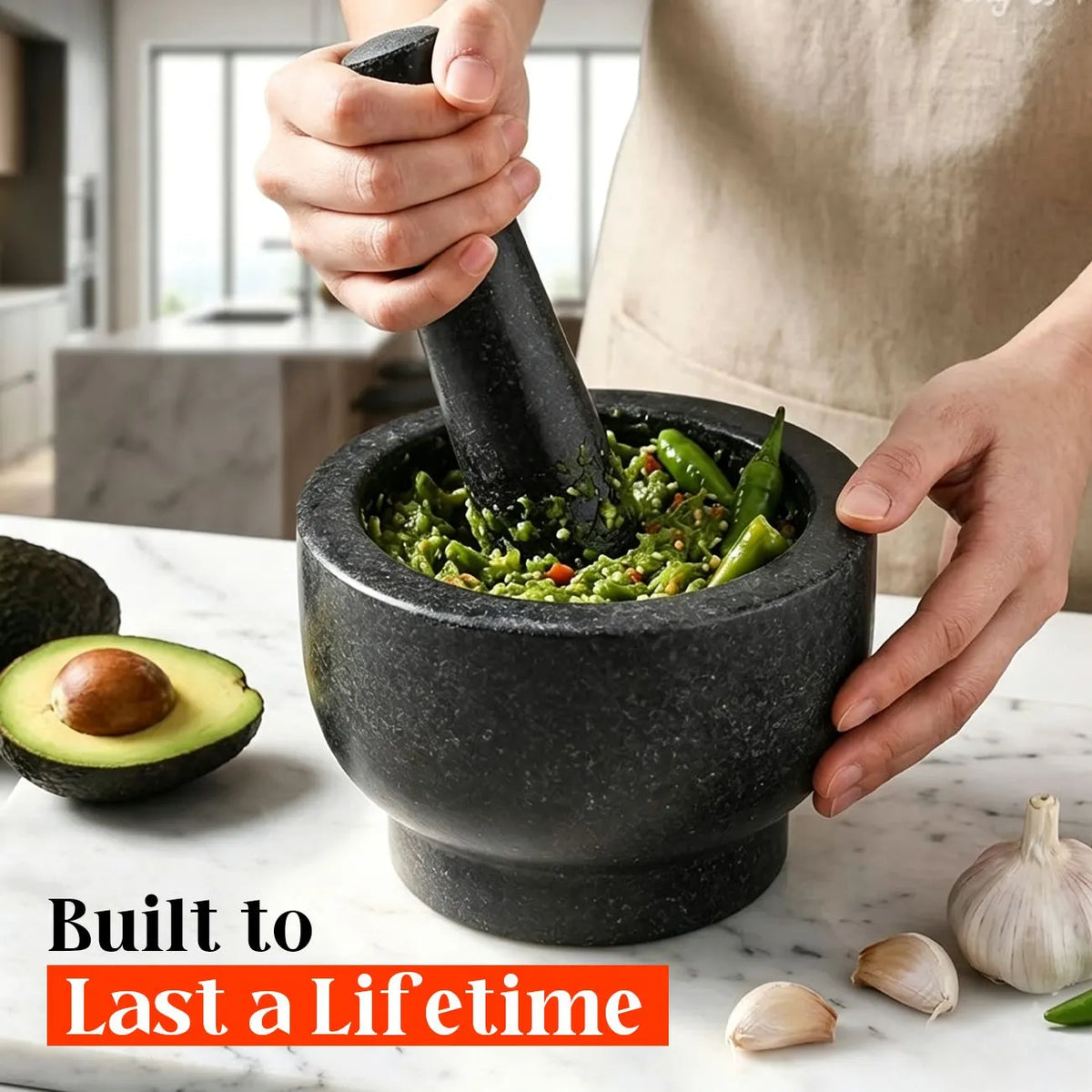 Granite Mortar and Pestle Set, 480ml Heavy Duty Stone Grinder Bowl with 15.5cm Pestle, Dark Grey, Manual Spice Grinder for Guacamole, Salsa, Pesto, Herbs, Spices, Nuts & Seeds - Image 7