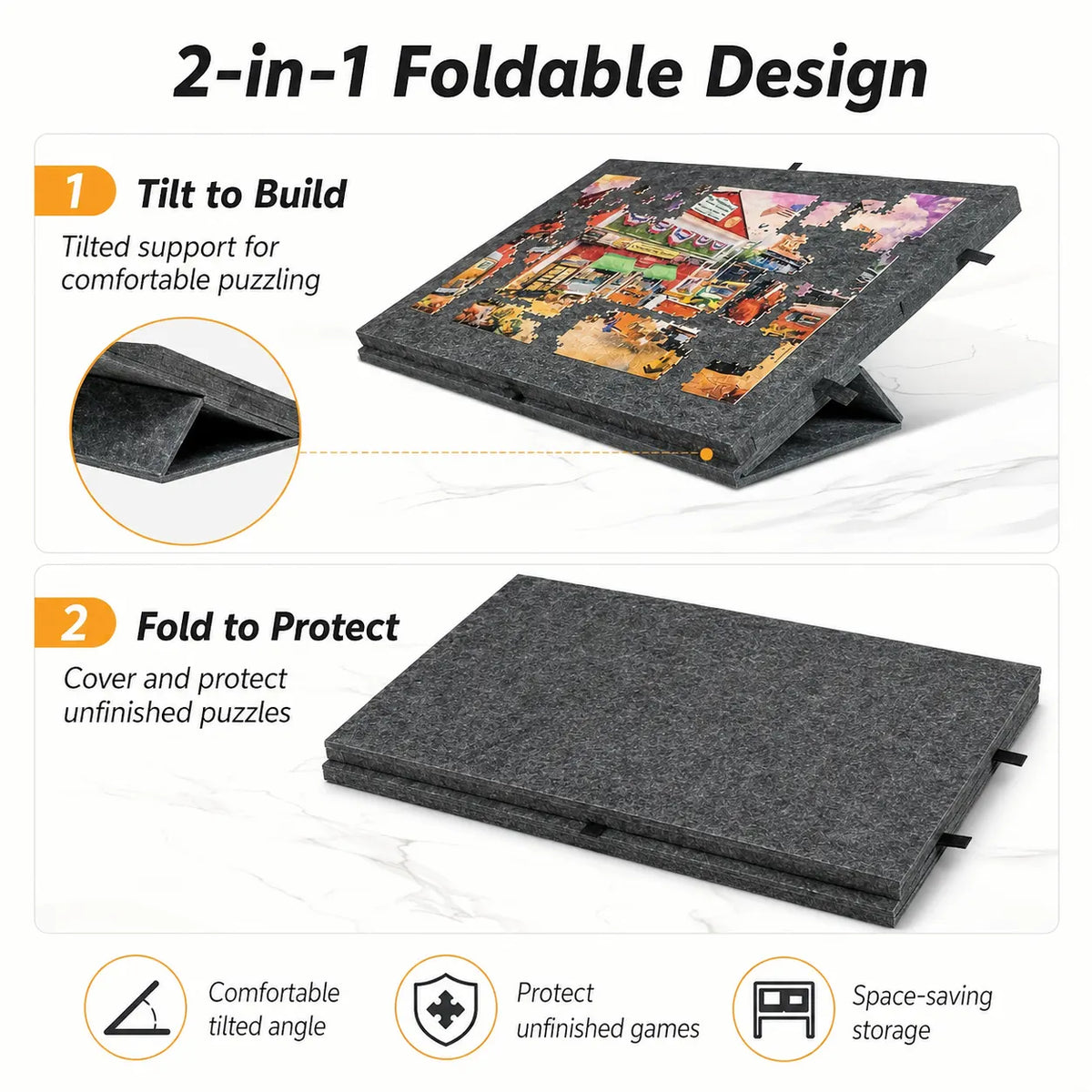 360° Rotating Jigsaw Puzzle Table, 2-in-1 Puzzle Board with Cover & Stand, 6 Drawers, Portable Felt Puzzle Tray for Up to 1000 Pieces - Image 6