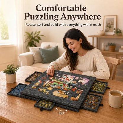360° Rotating Jigsaw Puzzle Table, 2-in-1 Puzzle Board with Cover & Stand, 6 Drawers, Portable Felt Puzzle Tray for Up to 1000 Pieces - Image 9