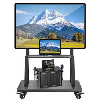 TV Stand for 32–70 Inch TVs with Projector Shelf, Lockable Wheels, Adjustable Height, Cable Management, Freestanding Steel Frame TV Cart Rolling Floor Stand For 32-70 Inch LCD LED OLED Flat Panel Screens Smartboard Movable Holds Up To 100lbs With Shelf Lo
