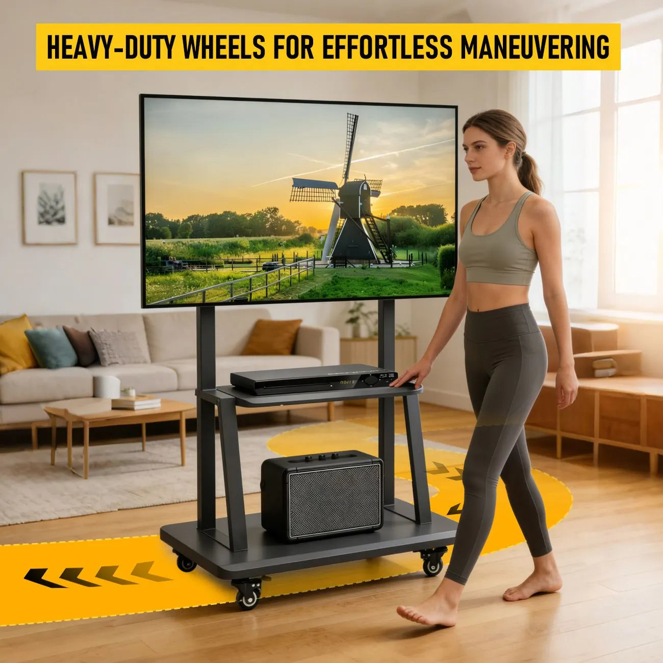 TV Stand for 32–70 Inch TVs with Projector Shelf, Lockable Wheels, Adjustable Height, Cable Management, Freestanding Steel Frame TV Cart Rolling Floor Stand For 32-70 Inch LCD LED OLED Flat Panel Screens Smartboard Movable Holds Up To 100lbs With Shelf Lo - Image 8