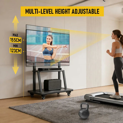 TV Stand for 32–70 Inch TVs with Projector Shelf, Lockable Wheels, Adjustable Height, Cable Management, Freestanding Steel Frame TV Cart Rolling Floor Stand For 32-70 Inch LCD LED OLED Flat Panel Screens Smartboard Movable Holds Up To 100lbs With Shelf Lo - Image 9
