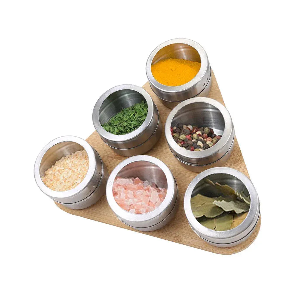 Magnetic Triangular Bamboo Spice Rack & Jars For Kitchen Storage - Image 4
