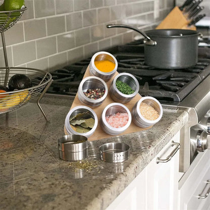 Magnetic Triangular Bamboo Spice Rack & Jars For Kitchen Storage - Image 5