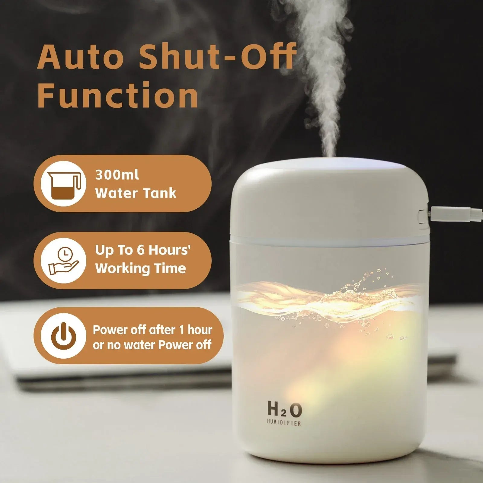 Livingtoday Mini LED Ultrasonic Humidifier 300ml - Image 3