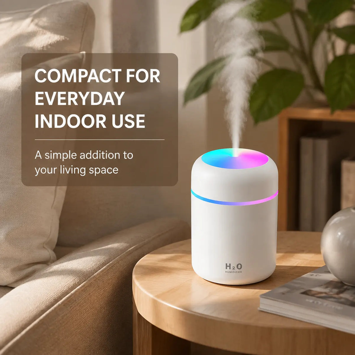 Living Today Mini Ultrasonic Humidifier USB LED Night Light 2 Mist Modes 300ml - Image 8