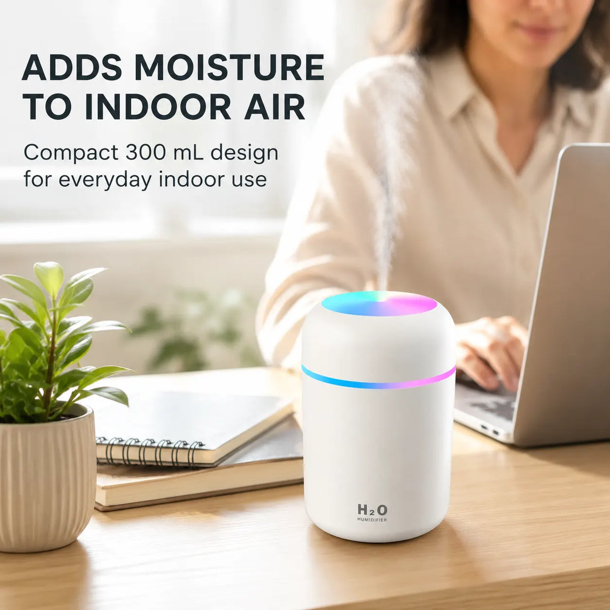 Living Today Mini Ultrasonic Humidifier USB LED Night Light 2 Mist Modes 300ml - Image 9