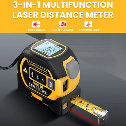 40m Laser Measure, Cross-line Laser Level, 5m Tape Measure Yellow - Image 3