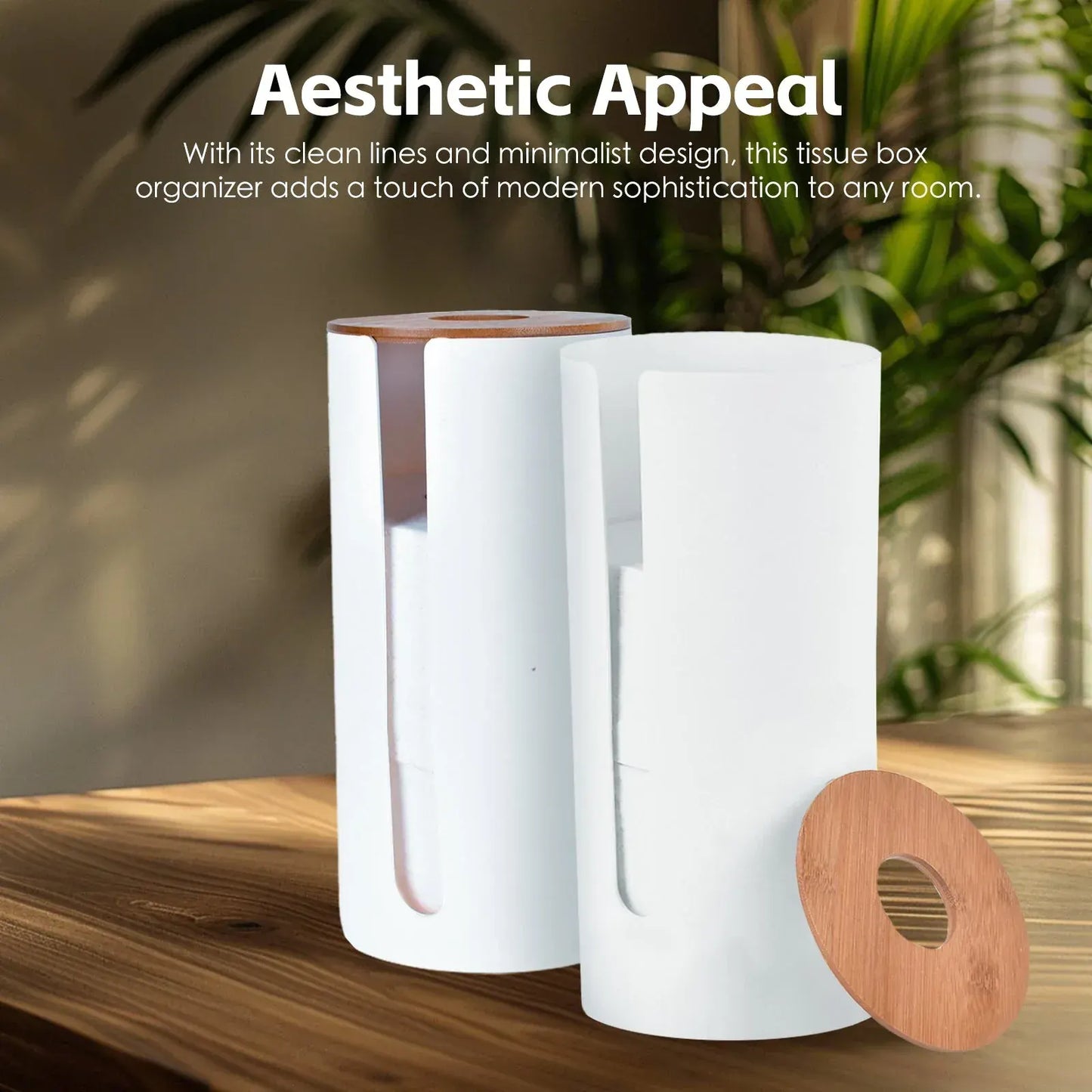 Bamboo Lid Toilet Roll Storage Holder - Image 2
