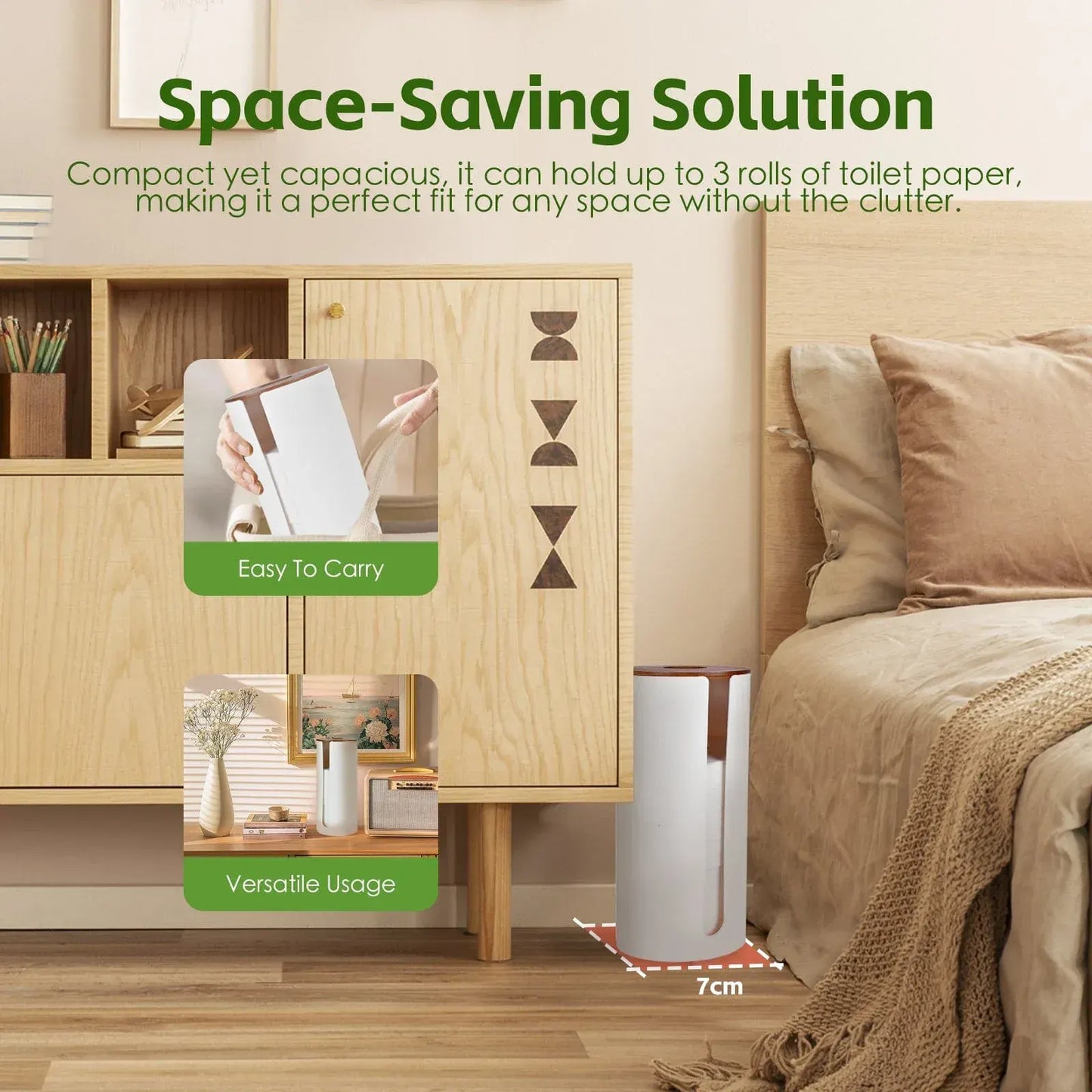 Bamboo Lid Toilet Roll Storage Holder - Image 5