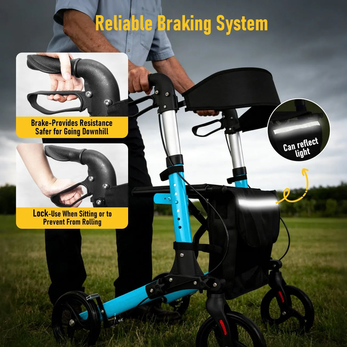 Foldable Aluminium Rollator Walker With Seat & Storage Bag, Adjustable Handles, 8" Wheels, Lightweight Walking Frame(66x60x93cm) - Image 2