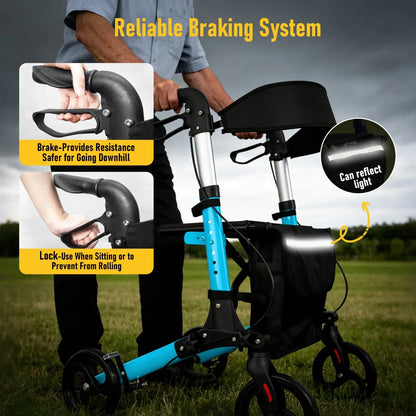 Foldable Aluminium Rollator Walker With Seat & Storage Bag, Adjustable Handles, 8" Wheels, Lightweight Walking Frame(66x60x93cm) - Image 2