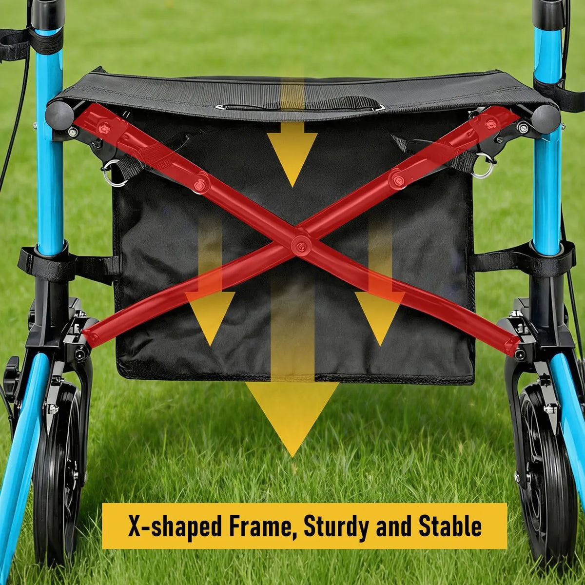 Foldable Aluminium Rollator Walker With Seat & Storage Bag, Adjustable Handles, 8" Wheels, Lightweight Walking Frame(66x60x93cm) - Image 5