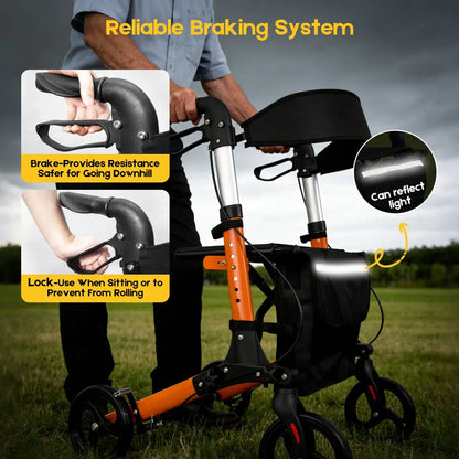 Foldable Aluminium Rollator Walker With Seat & Storage Bag, Adjustable Handles, 8" Wheels, Lightweight Walking Frame(66x60x93cm) - Image 7