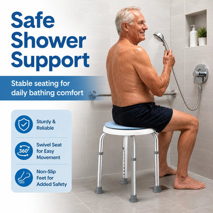 Bath Stool for Seniors, Swivel Seat & Non-Slip Height-Adjustable Round Shower Bench, Rotating Design, for Seniors Elderly, 125kg Capacity - Image 4