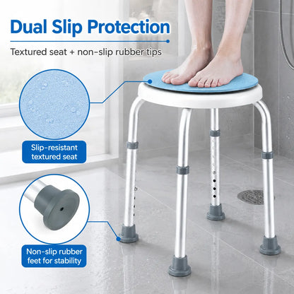 Bath Stool for Seniors, Swivel Seat & Non-Slip Height-Adjustable Round Shower Bench, Rotating Design, for Seniors Elderly, 125kg Capacity - Image 5