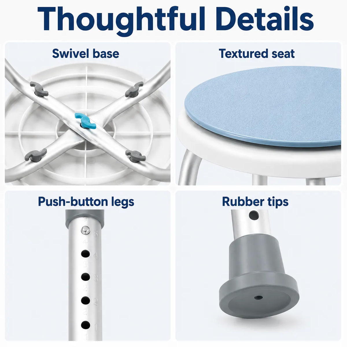 Bath Stool for Seniors, Swivel Seat & Non-Slip Height-Adjustable Round Shower Bench, Rotating Design, for Seniors Elderly, 125kg Capacity - Image 7