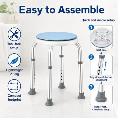 Bath Stool for Seniors, Swivel Seat & Non-Slip Height-Adjustable Round Shower Bench, Rotating Design, for Seniors Elderly, 125kg Capacity - Image 8