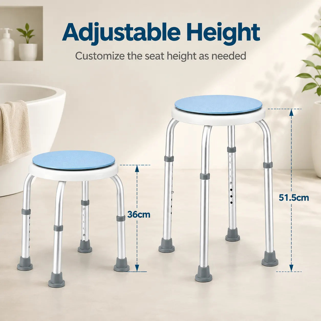 Bath Stool for Seniors, Swivel Seat & Non-Slip Height-Adjustable Round Shower Bench, Rotating Design, for Seniors Elderly, 125kg Capacity - Image 9