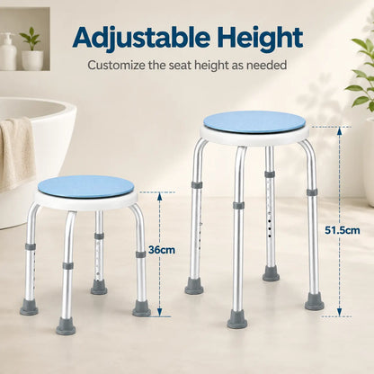 Bath Stool for Seniors, Swivel Seat & Non-Slip Height-Adjustable Round Shower Bench, Rotating Design, for Seniors Elderly, 125kg Capacity - Image 9