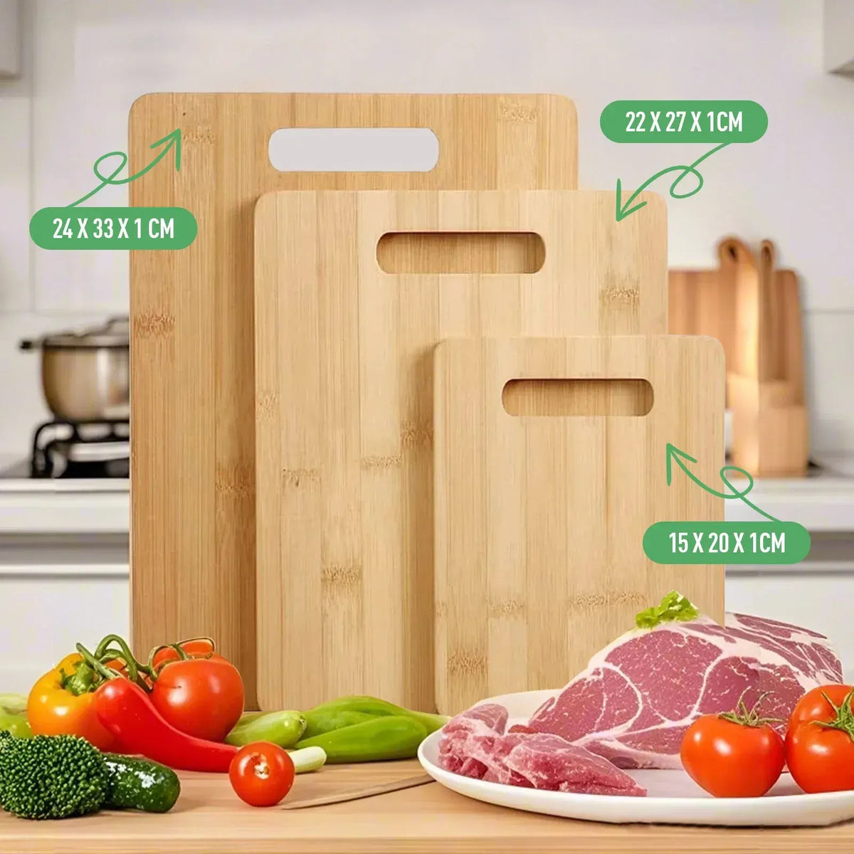 3-Piece Bamboo Cutting Board Set – Cheese, Fruit, Vegetable & Kitchen Chopping Boards - Image 3
