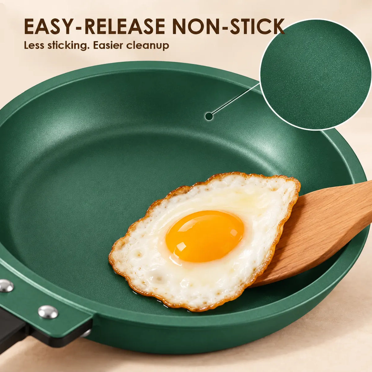 Double-Sided Non-Stick Frying Pan, Flip Pancake Pan with Heat-Resistant Handle for Eggs, Pancakes & Toast, Gas Electric & Ceramic Stoves-Green - Image 2