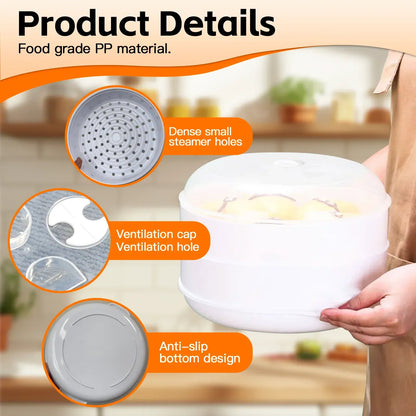 2 Tier Microwave Food Steamer 21cm, Oil-Free Cooking, Food Grade PP, Cooks Two Dishes at Once - Image 3