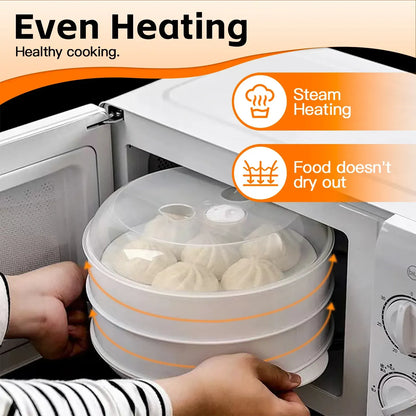 2 Tier Microwave Food Steamer 21cm, Oil-Free Cooking, Food Grade PP, Cooks Two Dishes at Once - Image 4