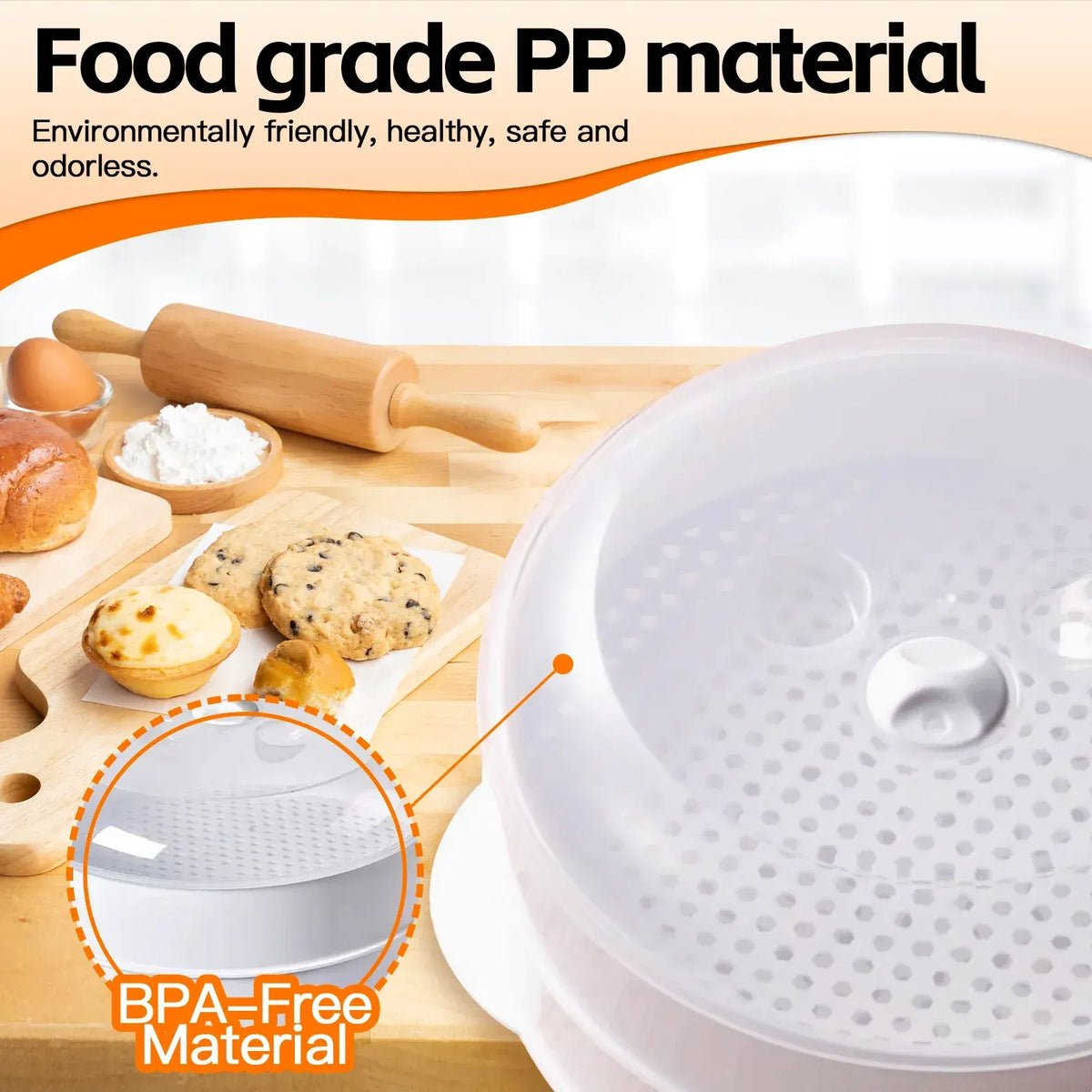 2 Tier Microwave Food Steamer 21cm, Oil-Free Cooking, Food Grade PP, Cooks Two Dishes at Once - Image 5