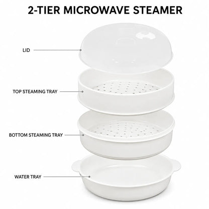 2 Tier Microwave Food Steamer 21cm, Oil-Free Cooking, Food Grade PP, Cooks Two Dishes at Once - Image 6