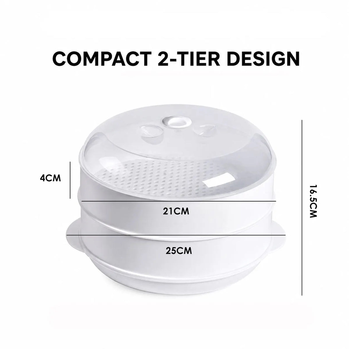 2 Tier Microwave Food Steamer 21cm, Oil-Free Cooking, Food Grade PP, Cooks Two Dishes at Once - Image 7